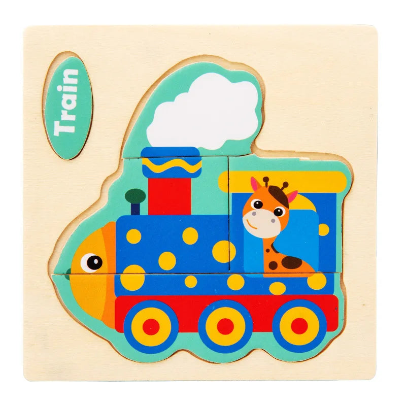 3D Wooden Puzzle Kids Cartoon Animal Traffic Jigsaw Puzzle Montessori Toys for Children Intelligence Early Learning Educational