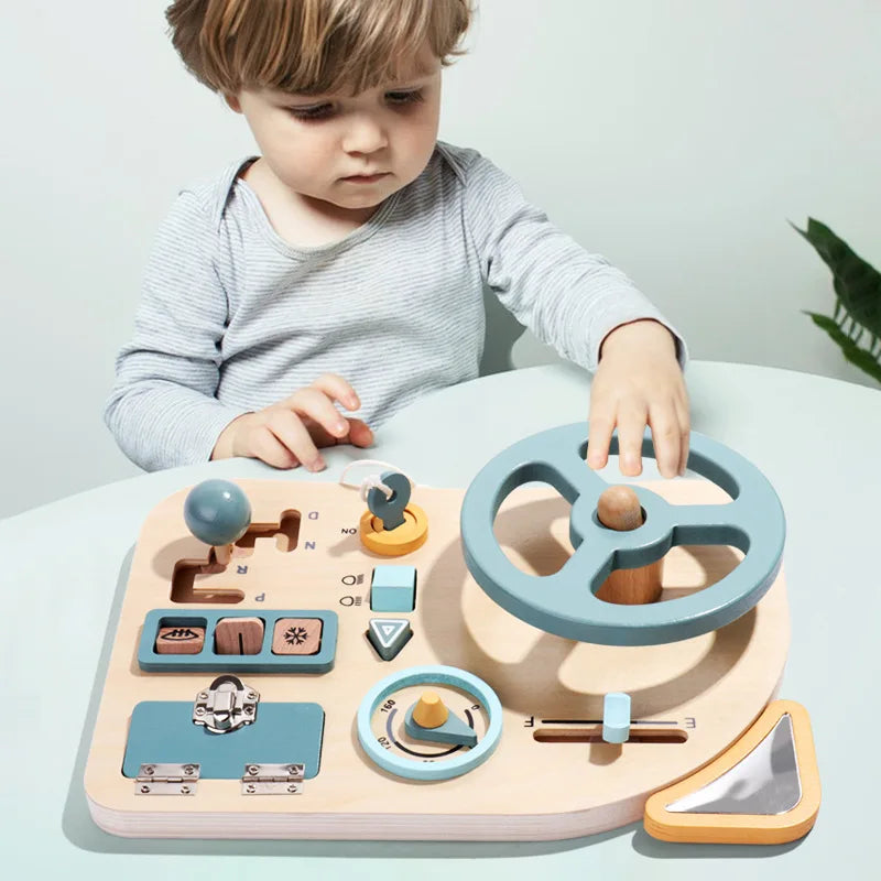 Early Childhood Education Wooden Steering Wheel Toys Parent-child Interaction Learning Driving Puzzle Toys Early Learning Aids