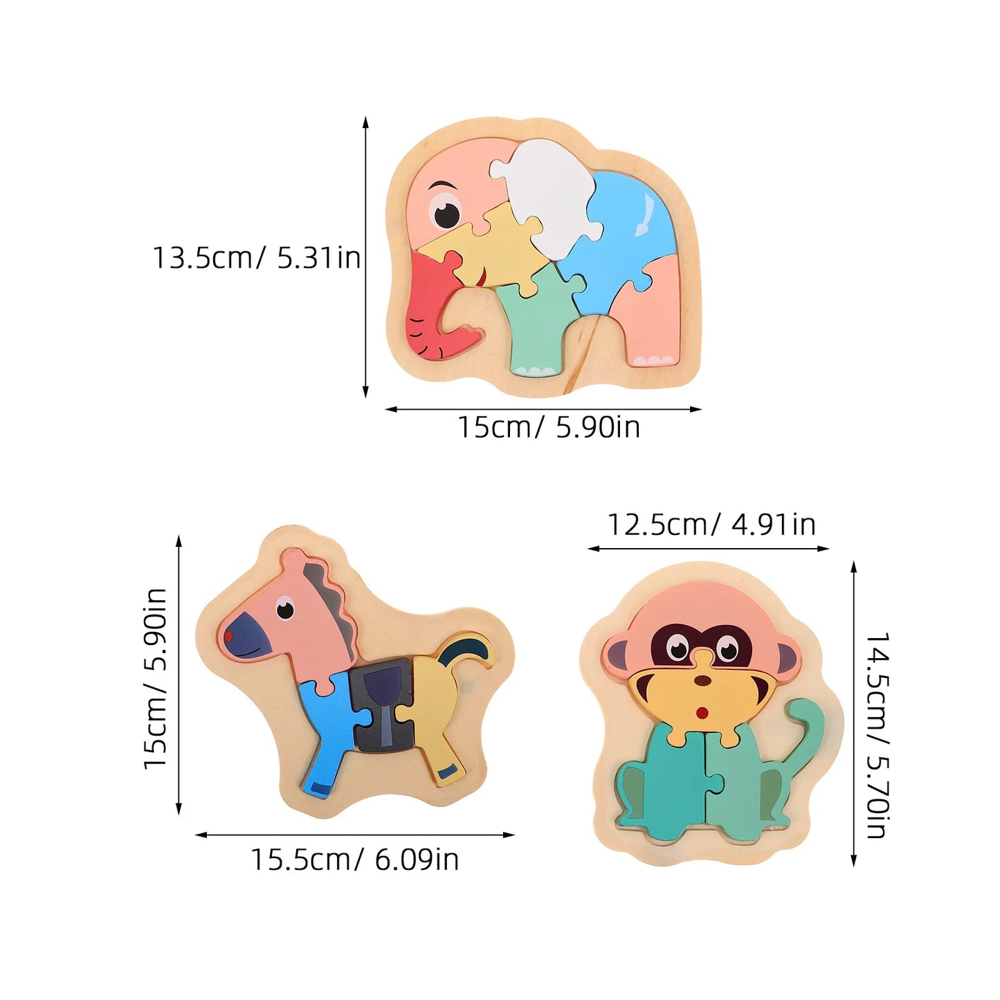 6Pcs Montessori Wooden Animal Puzzles Early Learning Preschool Matching Game Wood Sorting Educational Set for Toddlers