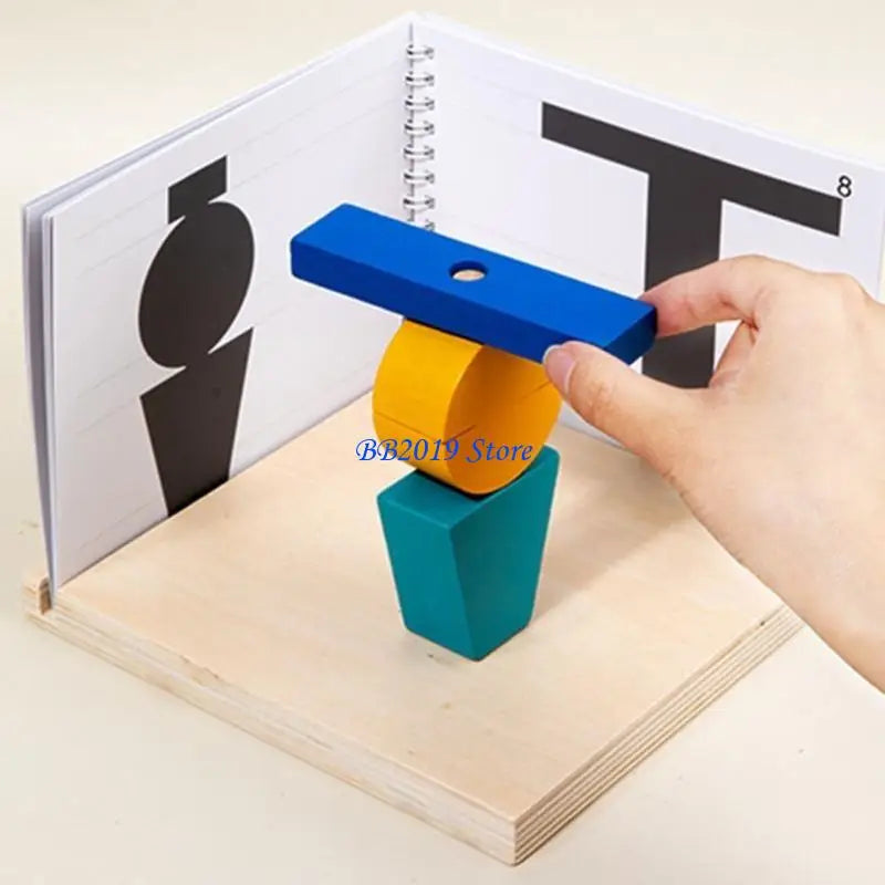 Q0KB Wooden Puzzle Baby Stacking Block Construction Developmental Block Early Learning Projection Toy for Kid Age3Year