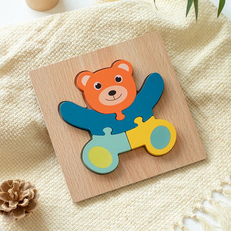 3D Wooden Puzzle Toys for Children Baby Cartoon Wooden Animal Traffic 3D Puzzle Early Learning Cognition Game Puzzle Toy Игрушки
