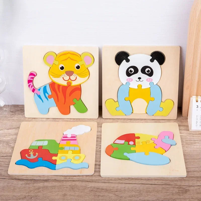 Montessori Wooden Animals Puzzle Toy for Kids Gift Educational Learning Toys Animals 3D Puzzle Kids Early Education Puzzle-Toys
