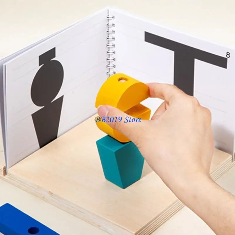 Q0KB Wooden Puzzle Baby Stacking Block Construction Developmental Block Early Learning Projection Toy for Kid Age3Year