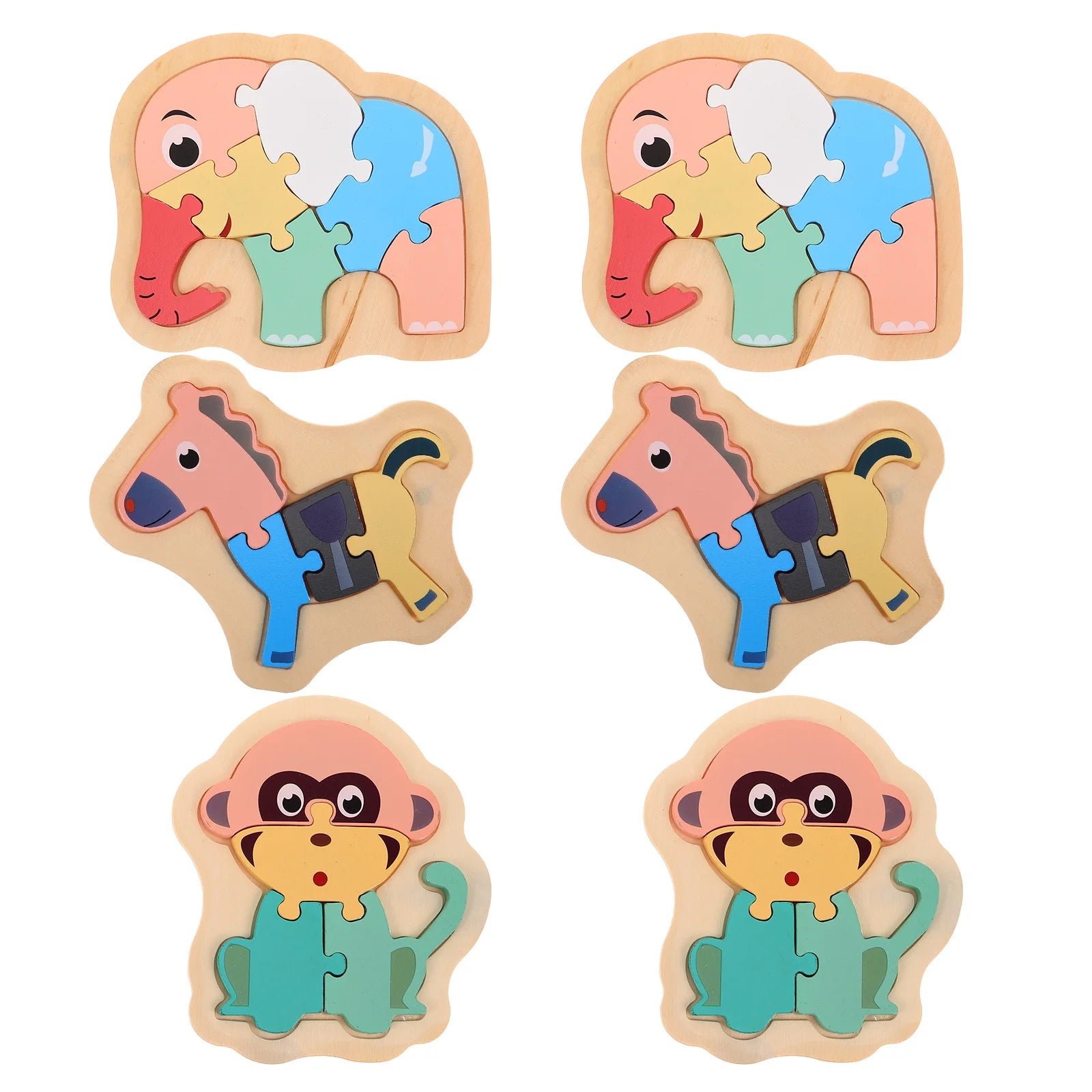 6Pcs Montessori Wooden Animal Puzzles Early Learning Preschool Matching Game Wood Sorting Educational Set for Toddlers