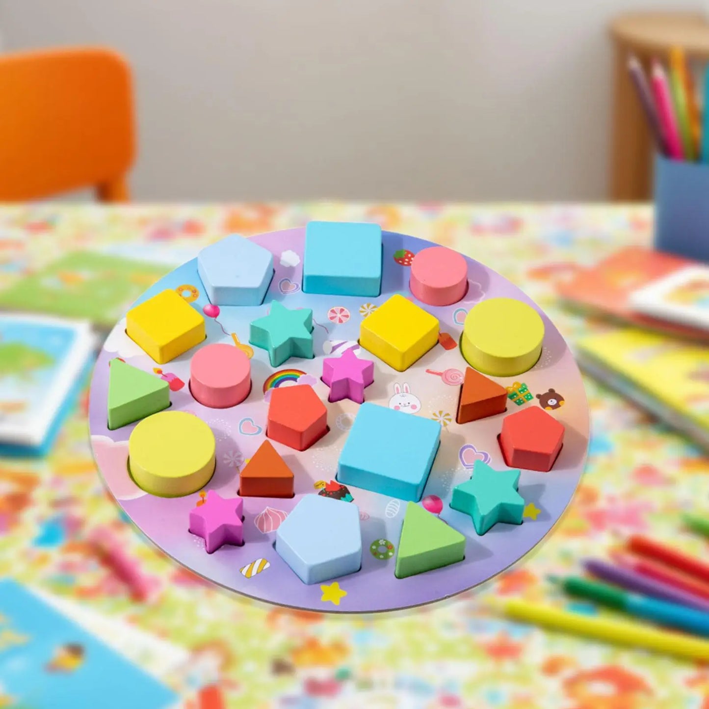 Wooden Shape Sorter Toy Educational Toys Early Learning Toy Classic Geometry Shape Matching Blocks Blocks for 2 3 4 5