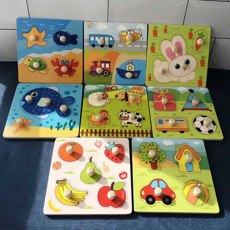 Montessori Baby Toys 3D Wooden Puzzles Children'S Hand Scratch Board Puzzle Kids Early Learning Education Fruit Cognitive Toy