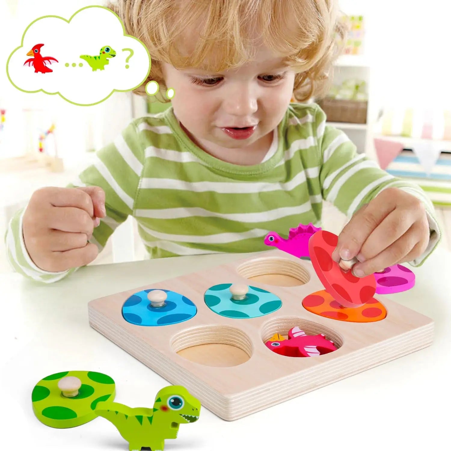 Wooden Dinosaur Jigsaw Puzzle Toys Montessori Peg Puzzle Game Kids Toddler 3D Wood Early Learning Educational Toys For Gifts