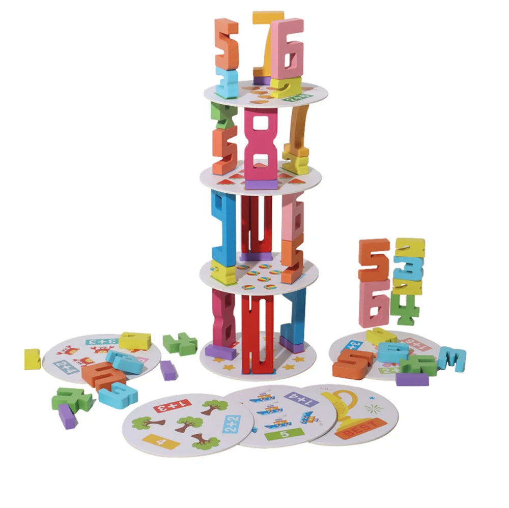 Wooden Number Building Blocks,Early Digital Puzzle Balance Game Sensory Play for Preschool Learning Educational Toys