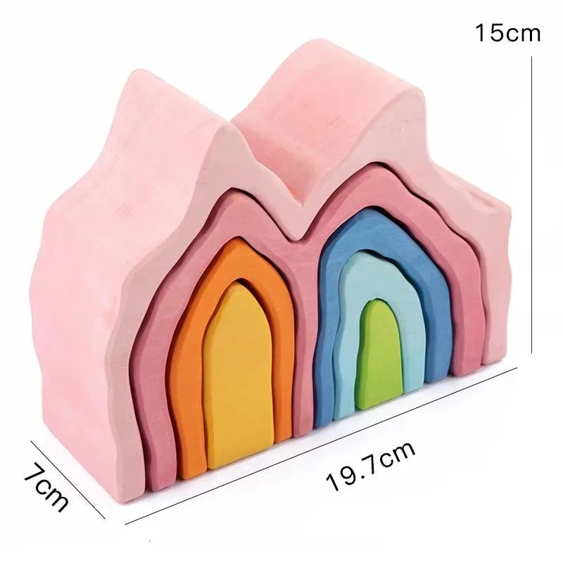 Four Elements Forest Small Tree House Coral Wooden Jigsaw Puzzle Ins Stacking Blocks Building Toys for Children's Pretend Play