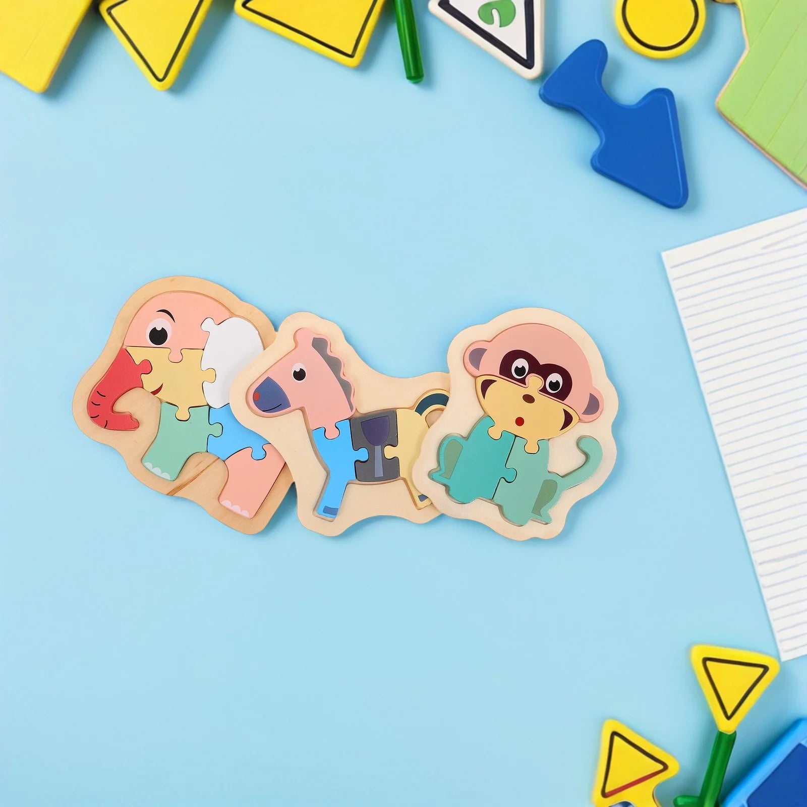 6Pcs Montessori Wooden Animal Puzzles Early Learning Preschool Matching Game Wood Sorting Educational Set for Toddlers