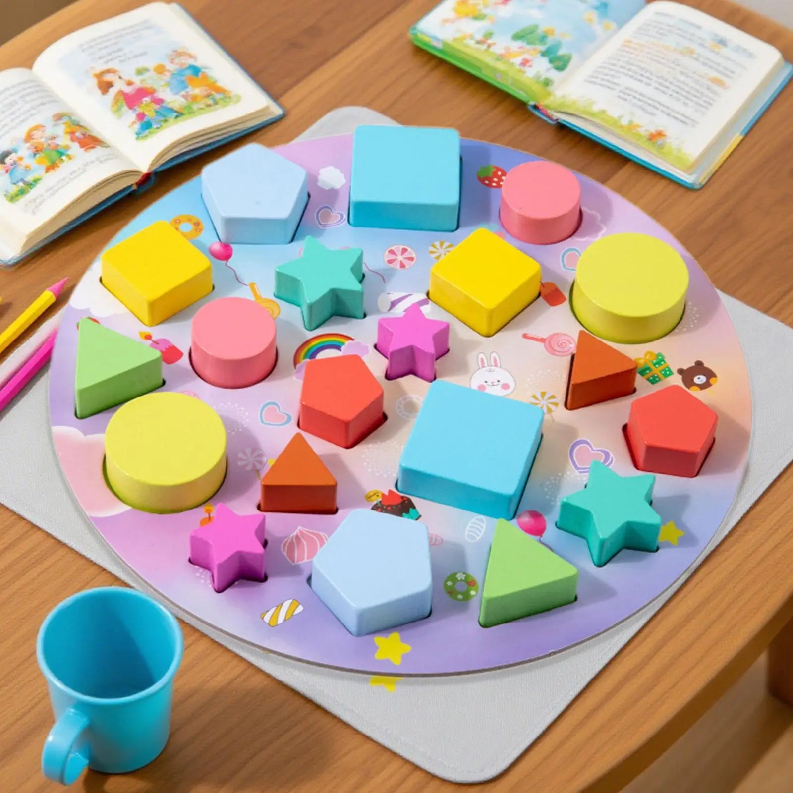 Wooden Shape Sorter Toy Educational Toys Early Learning Toy Classic Geometry Shape Matching Blocks Blocks for 2 3 4 5