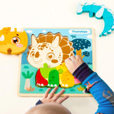 High Quality 3D Montessori Wooden Cartoon Dinosaur Puzzle Early Learning Cognition Shapes Games Puzzles Toys Gifts for Children
