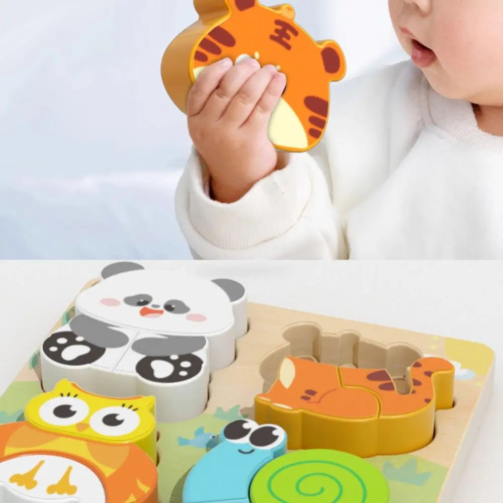 New 4-in-1 Wood Puzzle 3D Safe Animals Cognitive Jigsaw Puzzle Portable Cartoon Early Learning Puzzle Set Children Educational