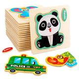 3D Wooden Puzzle Kids Cartoon Animal Traffic Jigsaw Puzzle Montessori Toys for Children Intelligence Early Learning Educational