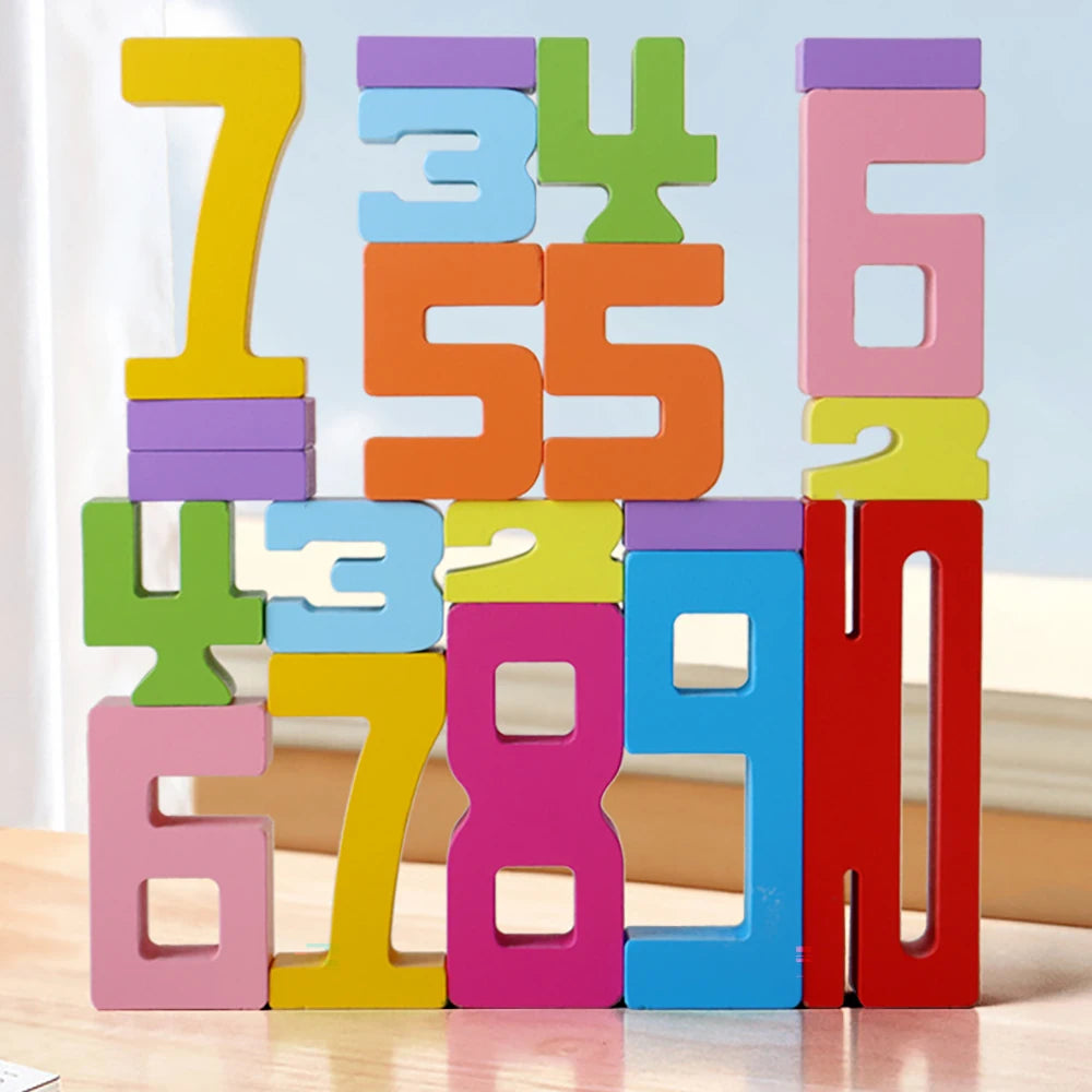 Wooden Number Building Blocks,Early Digital Puzzle Balance Game Sensory Play for Preschool Learning Educational Toys