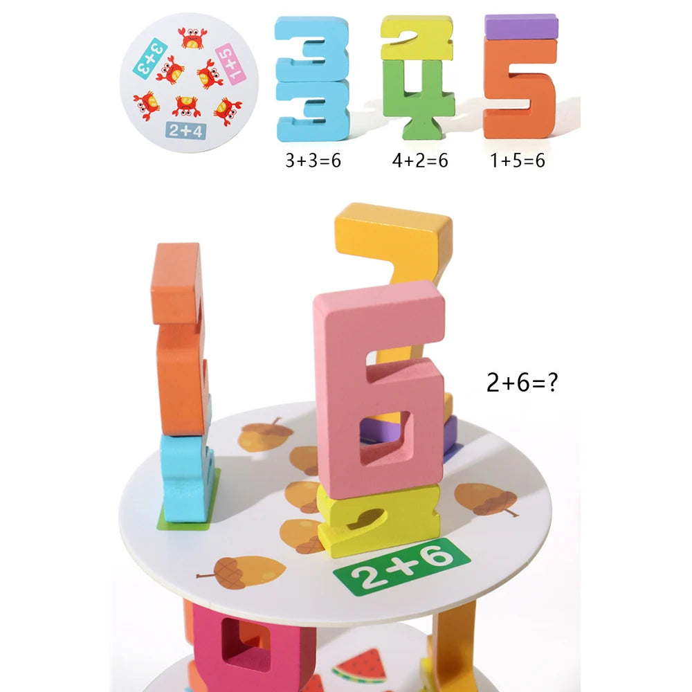 Wooden Number Building Blocks,Early Digital Puzzle Balance Game Sensory Play for Preschool Learning Educational Toys