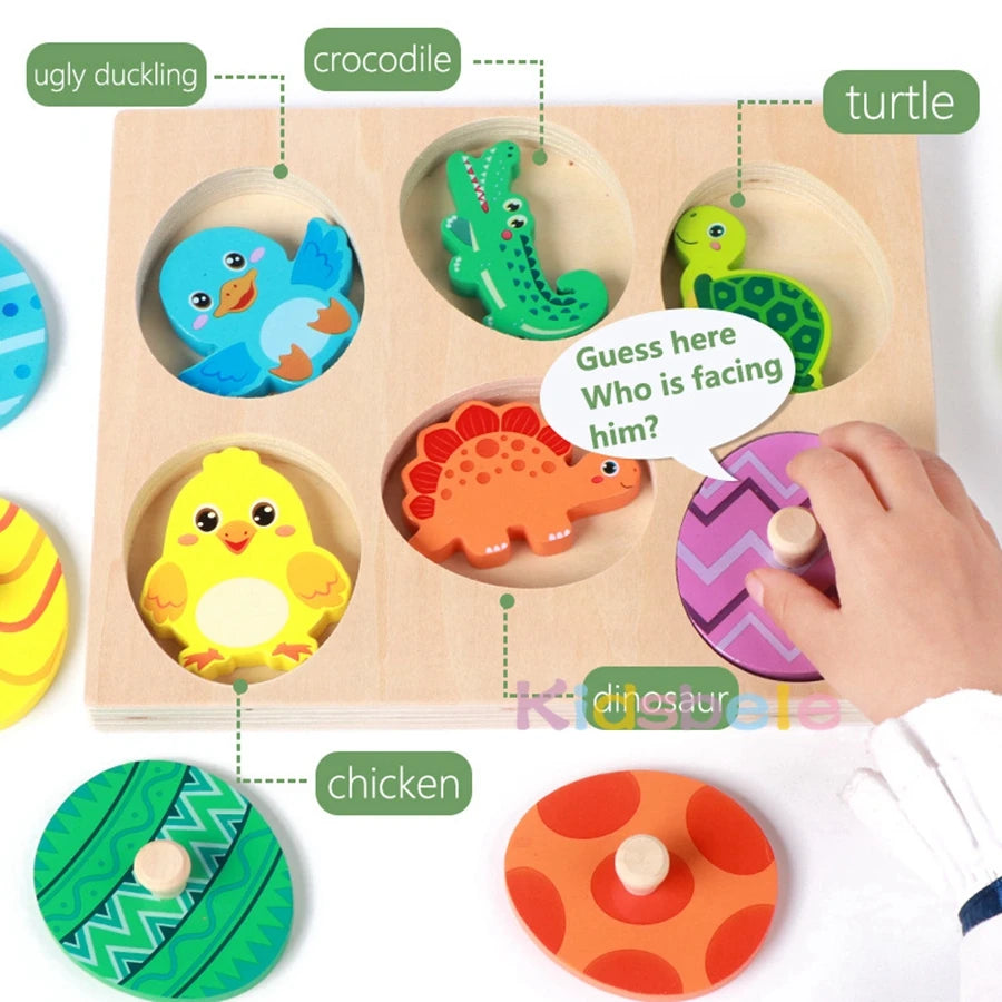 Animals Matching EggsLayer Wooden Peg Puzzles Sorting Matching Montessori Early Educational Learning Shape Toys For Toddlers