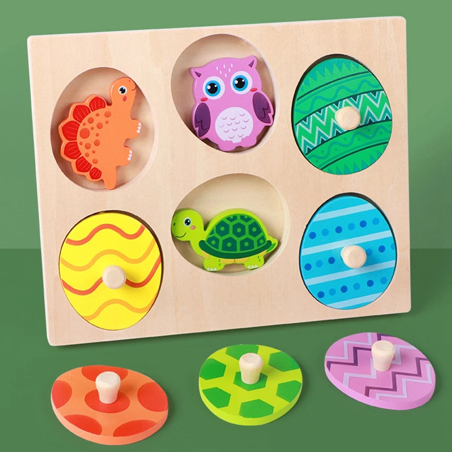 Animals Matching EggsLayer Wooden Peg Puzzles Sorting Matching Montessori Early Educational Learning Shape Toys For Toddlers