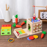 New Montessori Wooden Shape Color Match Coin Box Permanent Double drawer Kids Sensory Toys Radish Blocks Box Toys for Baby Gifts