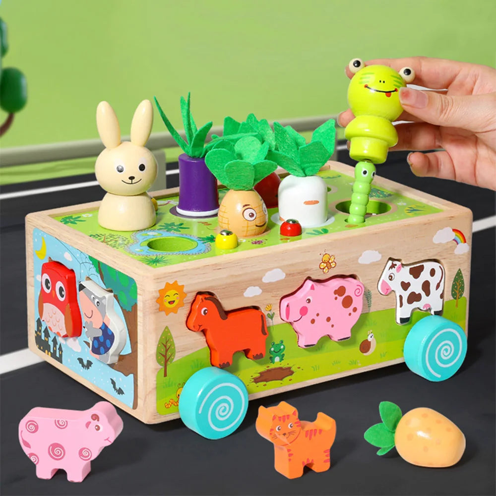 Wooden Shape Assortment Matching Children Toys Numbers Geometry Animals Game Cart Montessori Education Building Blocks Kids Toys