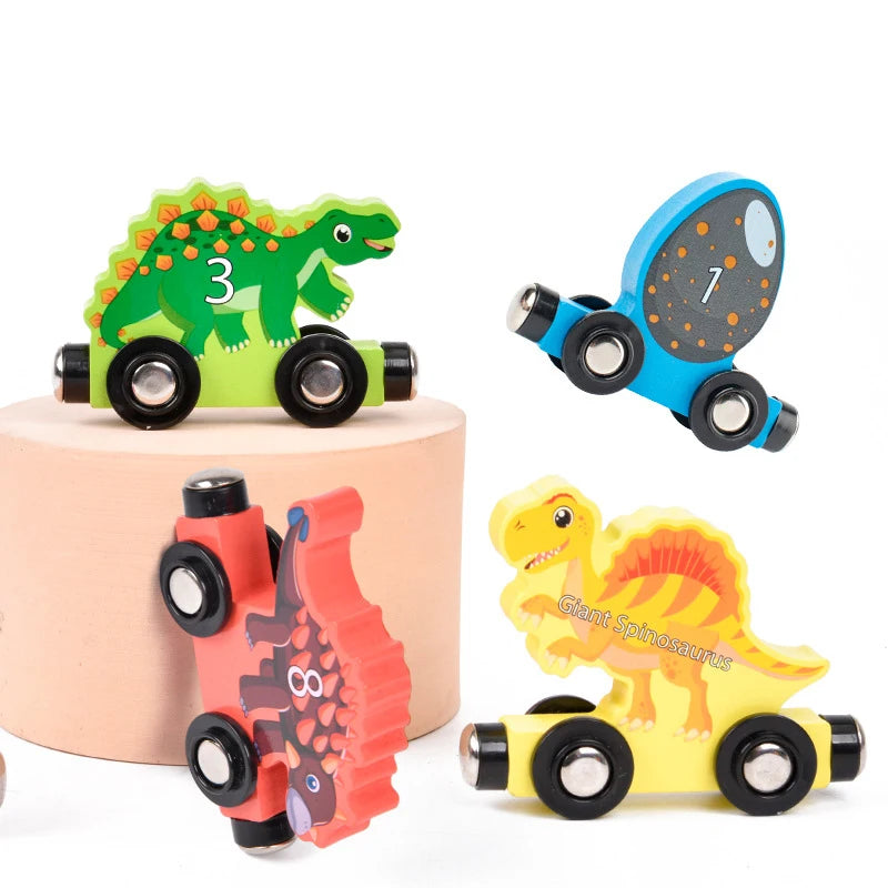 Montessori Magnetic Dinosaur Wooden Train Toys Early Educational Cognition Toy Learning Cars Animal Puzzle Train Set Kids Toy