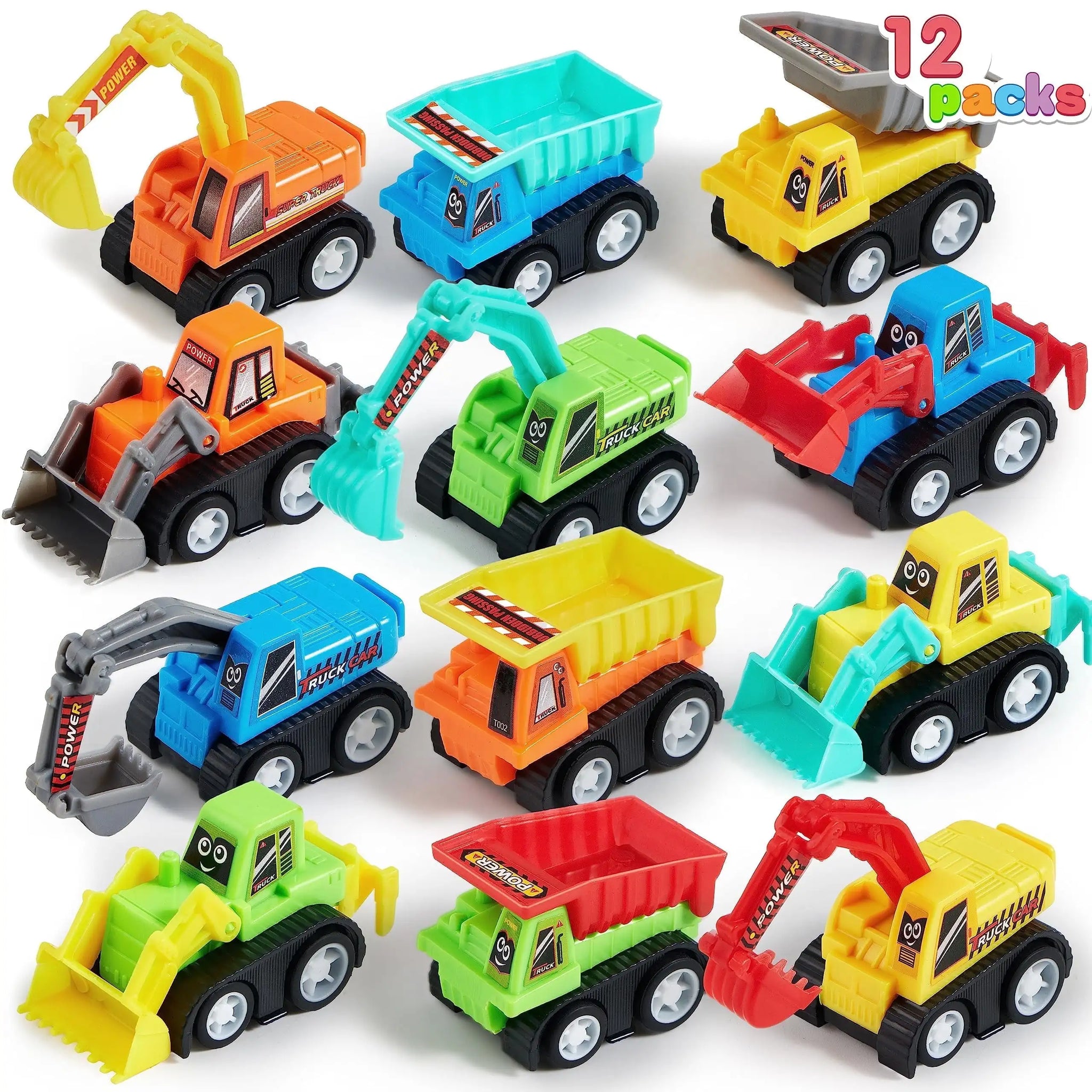 Joyfy 12 Pcs Car Toys Mini Construction Pull Back Car Set with Excavator Dump Truck and Bulldozer for kids Toy Trucks Party Gift