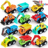 Joyfy 12 Pcs Car Toys Mini Construction Pull Back Car Set with Excavator Dump Truck and Bulldozer for kids Toy Trucks Party Gift
