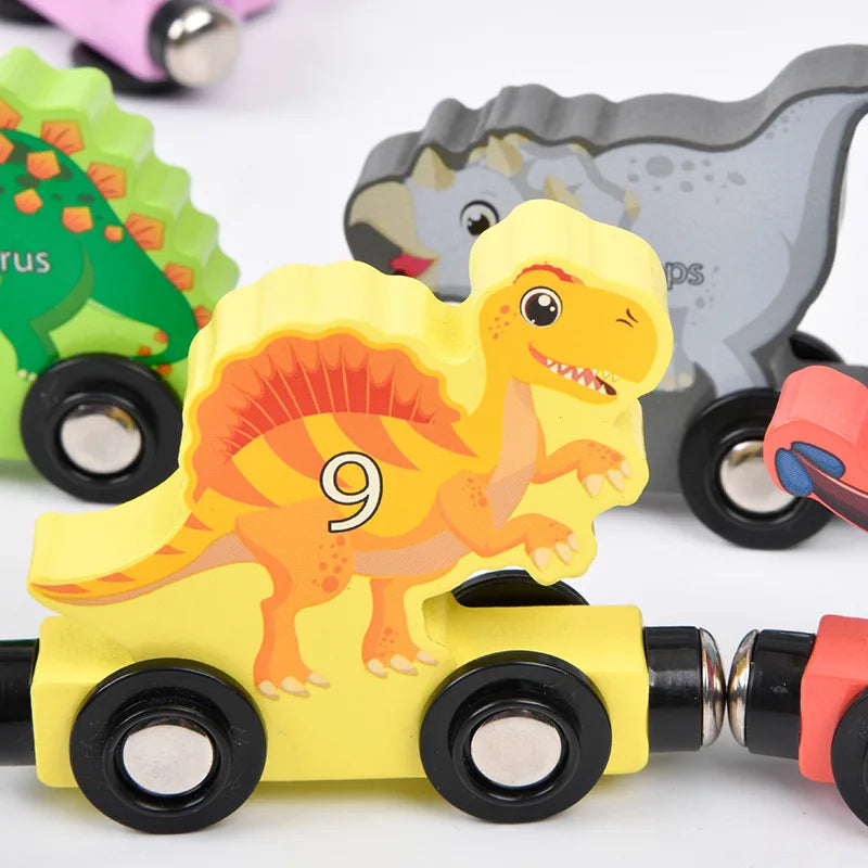 Montessori Magnetic Dinosaur Wooden Train Toys Early Educational Cognition Toy Learning Cars Animal Puzzle Train Set Kids Toy