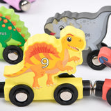 Montessori Magnetic Dinosaur Wooden Train Toys Early Educational Cognition Toy Learning Cars Animal Puzzle Train Set Kids Toy