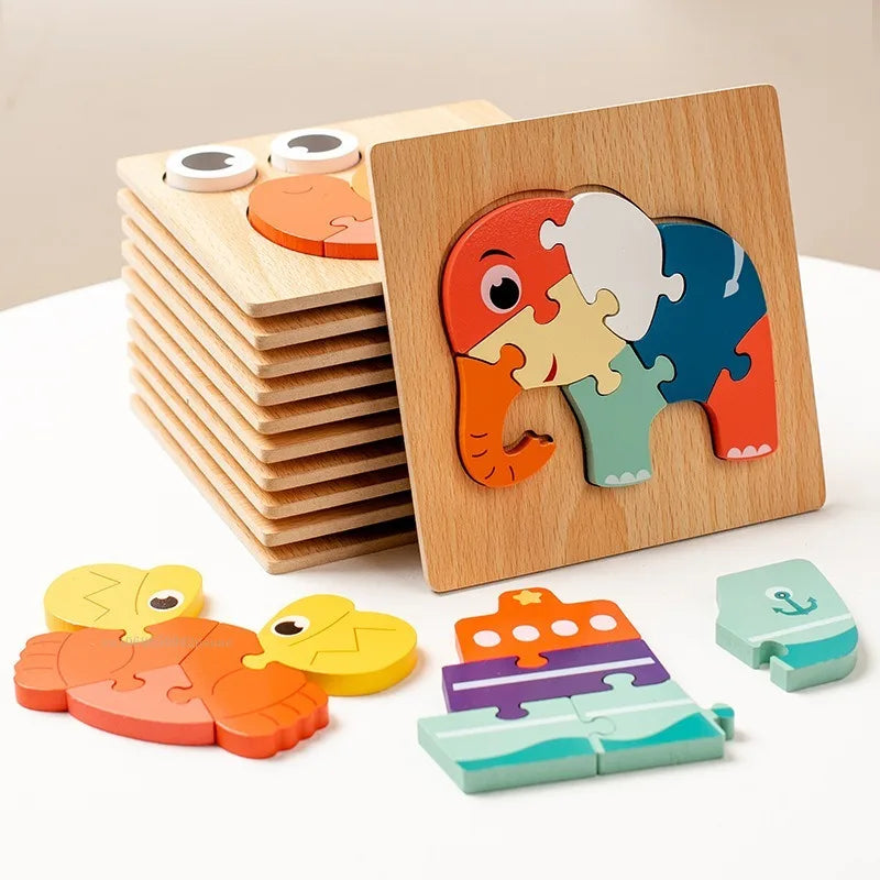 3D Wooden Puzzle Toys for Children Baby Cartoon Wooden Animal Traffic 3D Puzzle Early Learning Cognition Game Puzzle Toy Игрушки