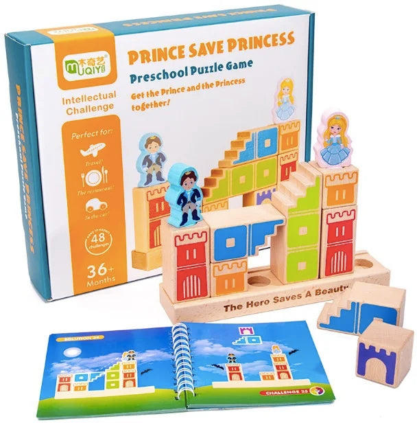 Wooden block puzzle Montessori kid toys wood changing dream castle building block IQ training game thinking gift logical