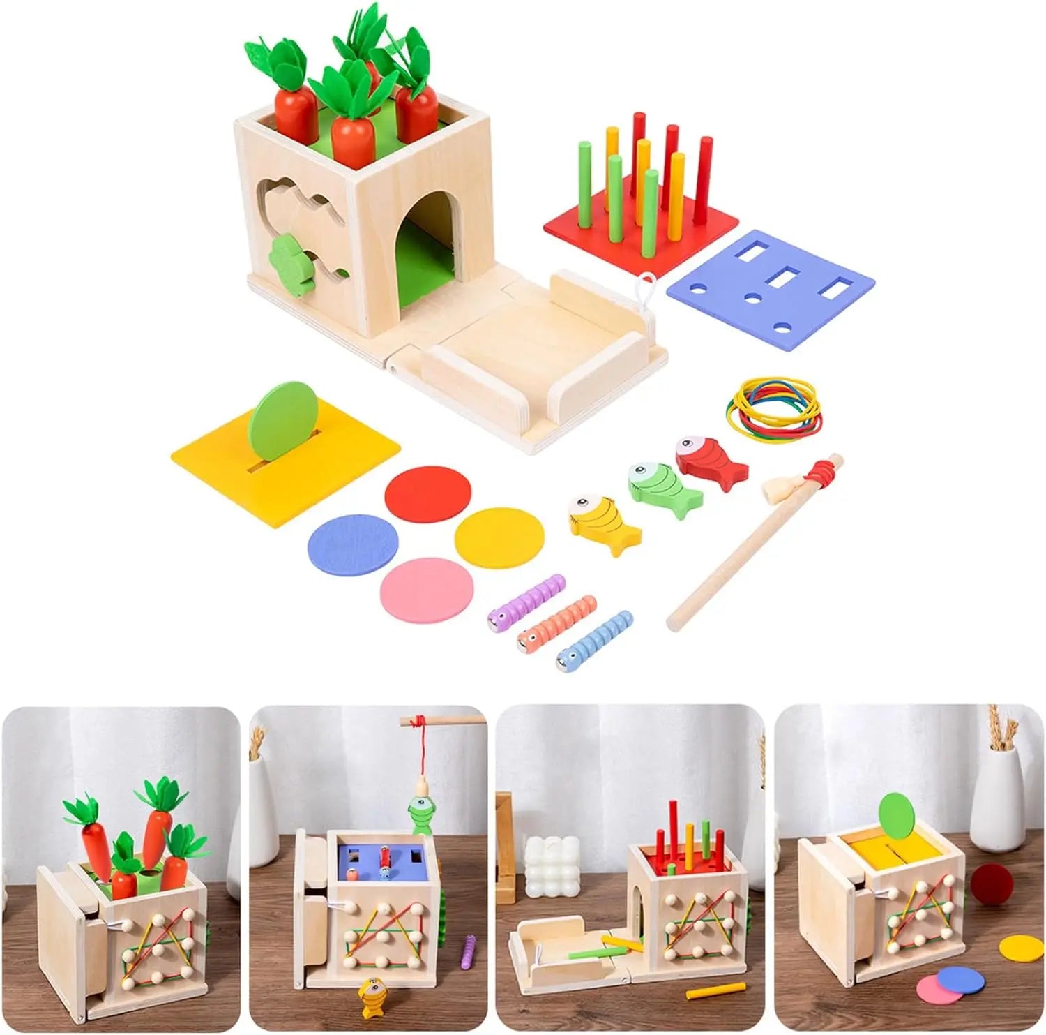 New Montessori Wooden Shape Color Match Coin Box Permanent Double drawer Kids Sensory Toys Radish Blocks Box Toys for Baby Gifts