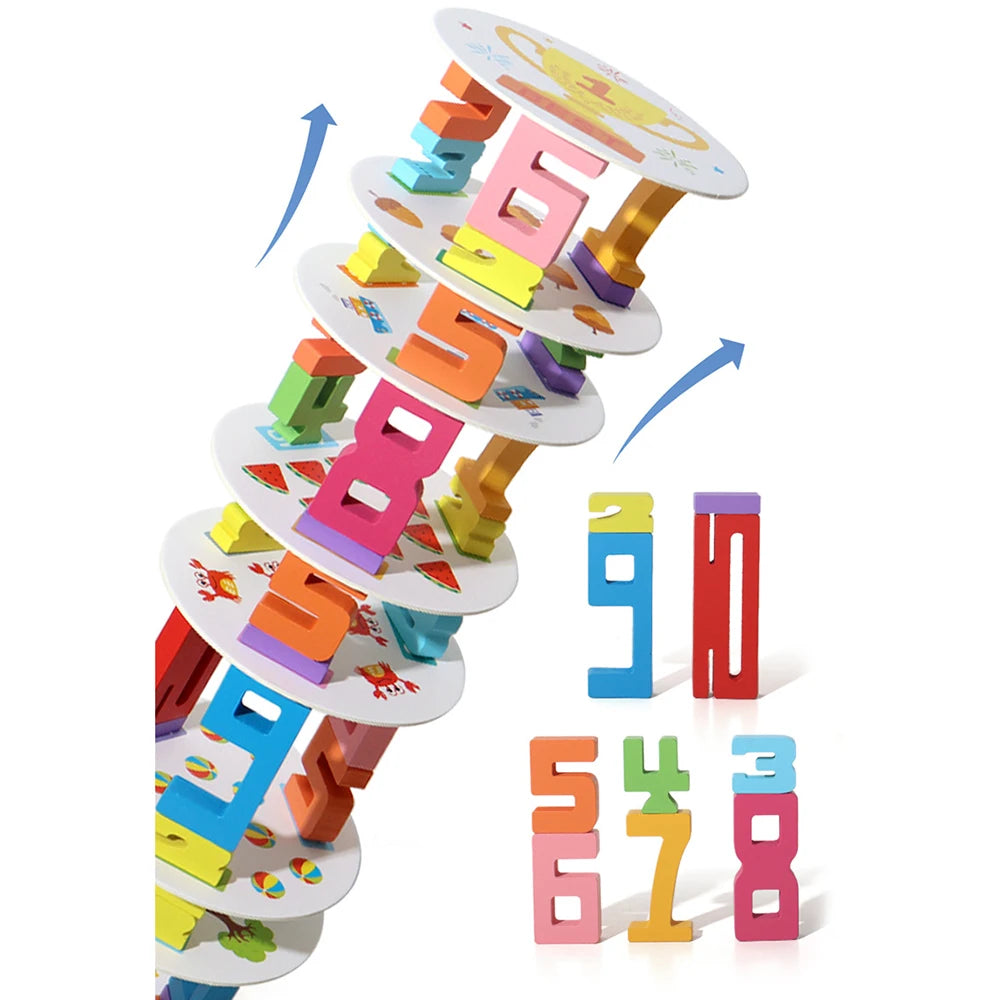 Wooden Number Building Blocks,Early Digital Puzzle Balance Game Sensory Play for Preschool Learning Educational Toys