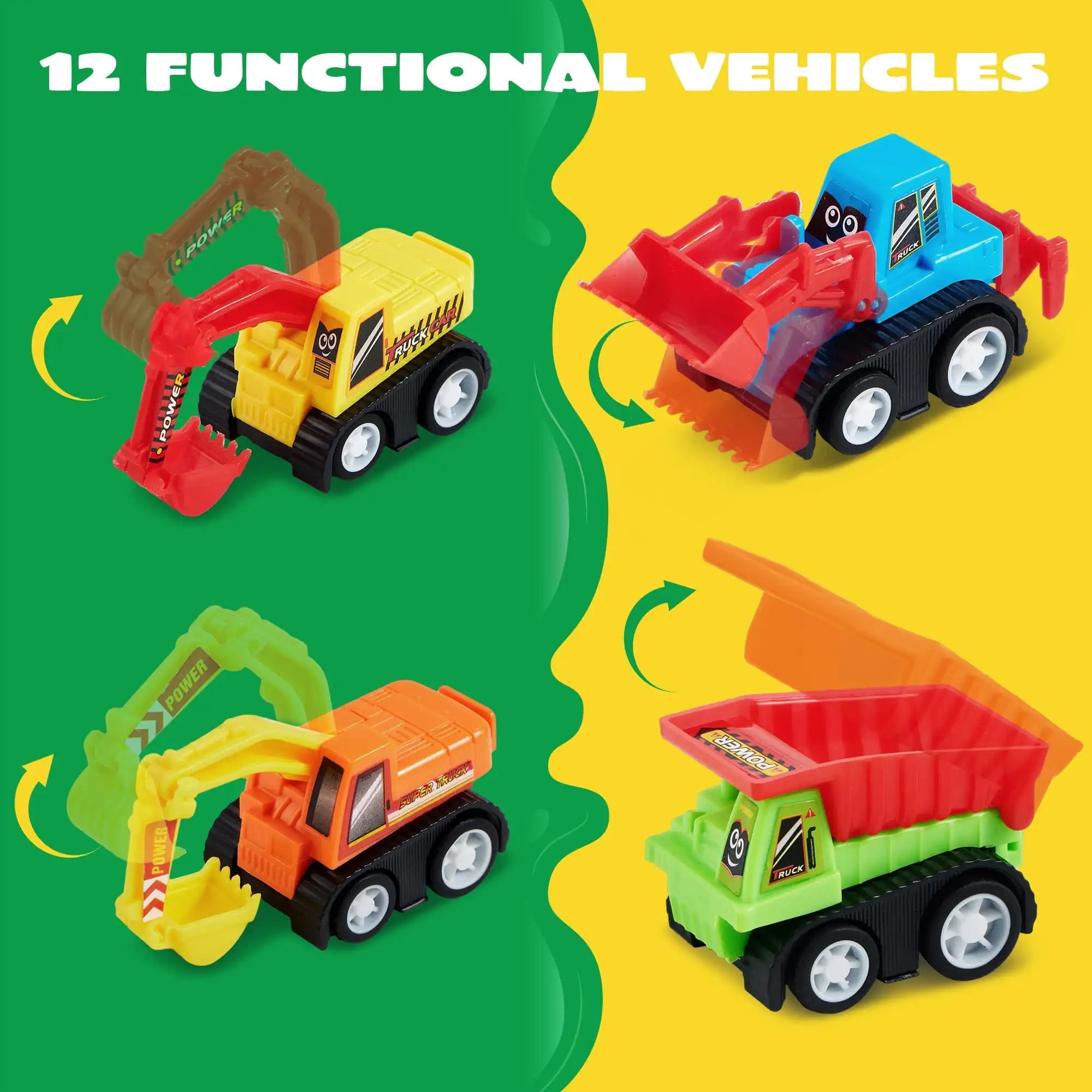 Joyfy 12 Pcs Car Toys Mini Construction Pull Back Car Set with Excavator Dump Truck and Bulldozer for kids Toy Trucks Party Gift
