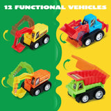 Joyfy 12 Pcs Car Toys Mini Construction Pull Back Car Set with Excavator Dump Truck and Bulldozer for kids Toy Trucks Party Gift