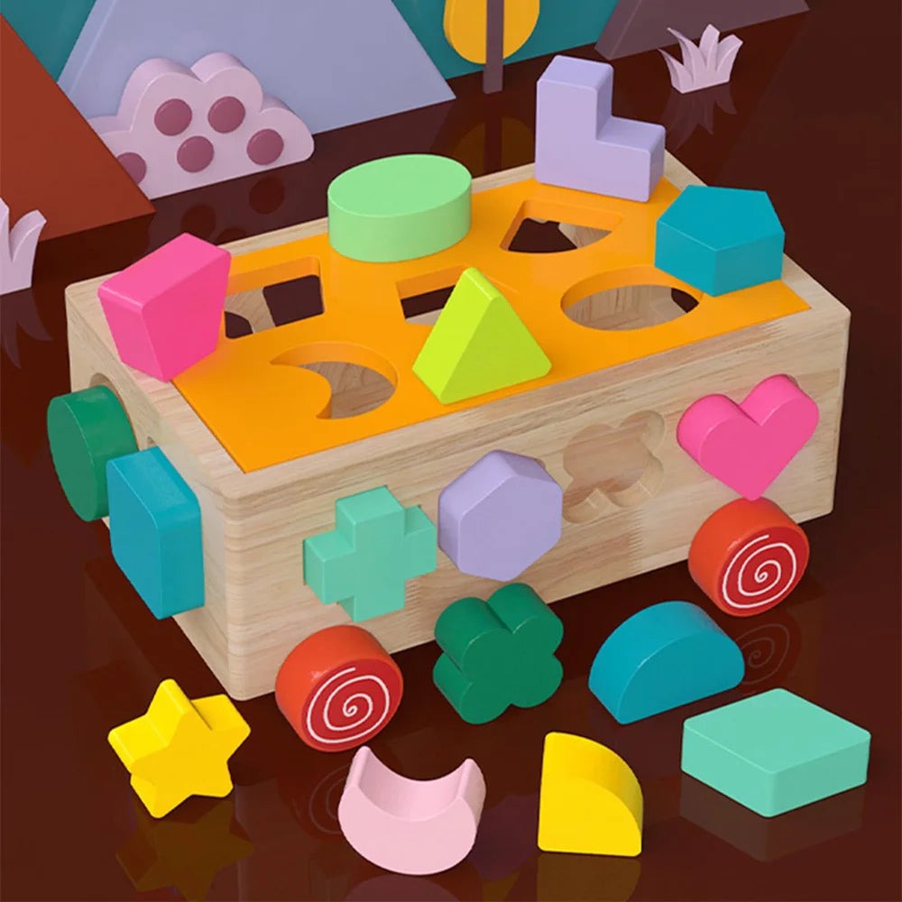 Wooden Shape Assortment Matching Children Toys Numbers Geometry Animals Game Cart Montessori Education Building Blocks Kids Toys