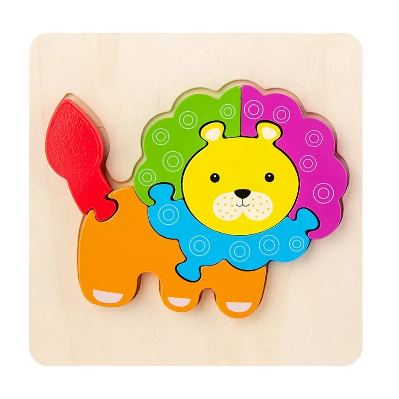 Montessori Wooden Animals Puzzle Toy for Kids Gift Educational Learning Toys Animals 3D Puzzle Kids Early Education Puzzle-Toys