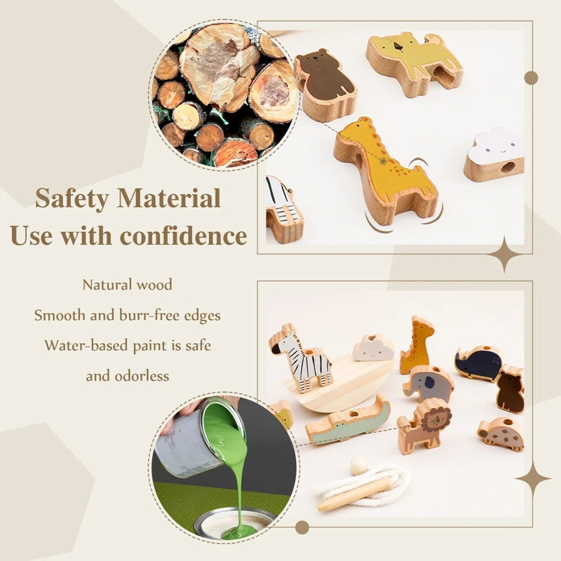 Baby Animal Threading Seesaw Toys Wooden Stacking Toys Blocks Game Montessori Hands-on Balance Ability Educational Children Gift