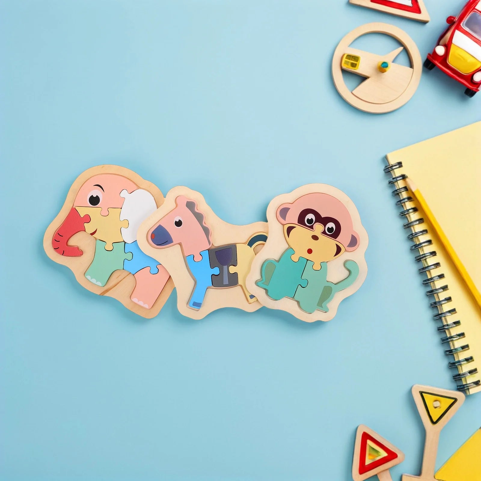 6Pcs Montessori Wooden Animal Puzzles Early Learning Preschool Matching Game Wood Sorting Educational Set for Toddlers