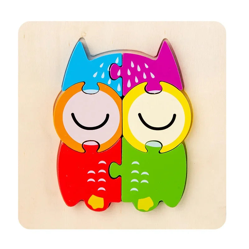 Montessori Wooden Animals Puzzle Toy for Kids Gift Educational Learning Toys Animals 3D Puzzle Kids Early Education Puzzle-Toys