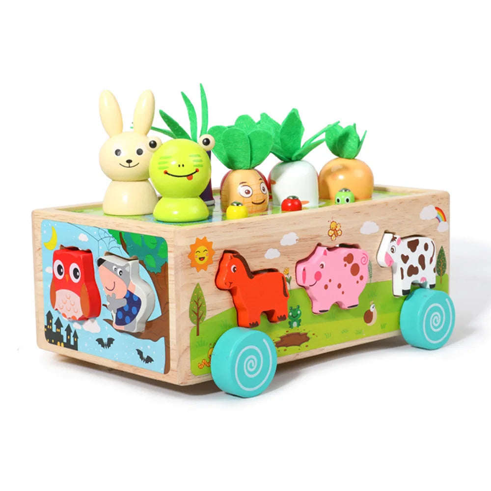Wooden Shape Assortment Matching Children Toys Numbers Geometry Animals Game Cart Montessori Education Building Blocks Kids Toys