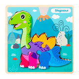 High Quality 3D Montessori Wooden Cartoon Dinosaur Puzzle Early Learning Cognition Shapes Games Puzzles Toys Gifts for Children