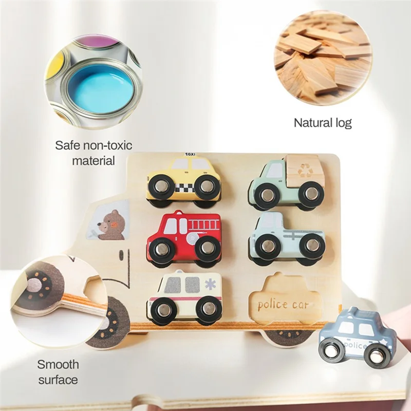 AS96-Car Kids Montessori 3D Wood Puzzle Matching  Early Learning Educational Hand Eye Coordination  Children Gift