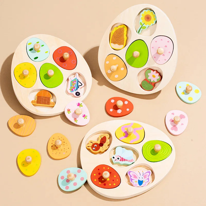 Wooden Dinosaur Jigsaw Puzzle Toys Montessori Peg Puzzle Game Kids Toddler 3D Wood Early Learning Educational Toys For Gifts