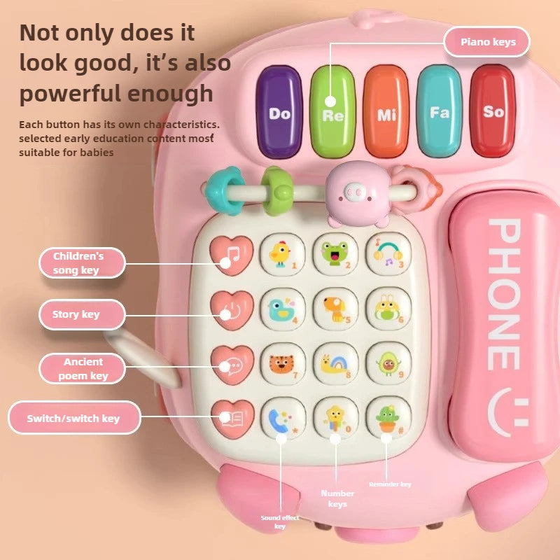 Multifunctional Musical Phone Toys Toddler Interactive Learning Pig Telephone Story Machine Baby Early Education Montessori Toy