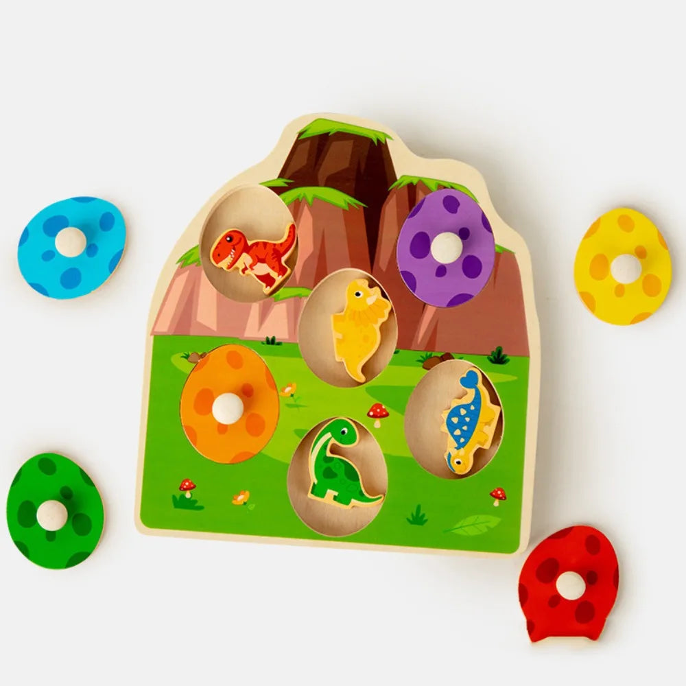 Wooden Peg Wood Dinosaur Jigsaw Early Learning Preschool Animal Domino Puzzle Toy Multi-layer Educational Toddler Puzzles
