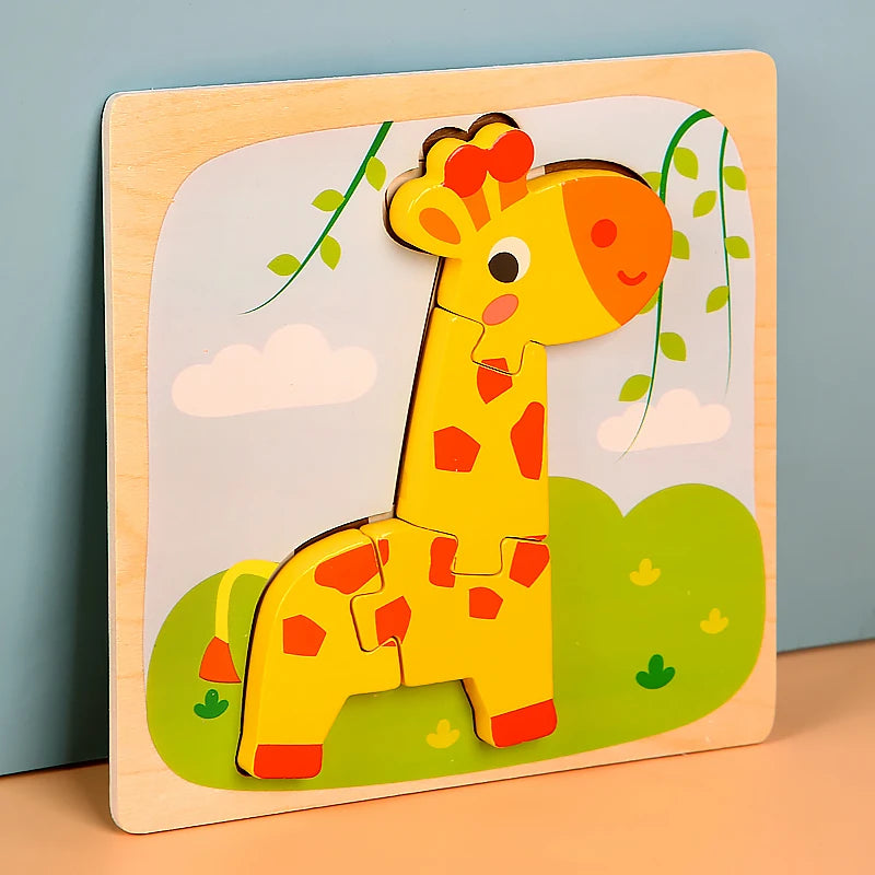 High Quality 3D Wooden Puzzle Baby Cartoon Animal Traffic Jigsaw Early Learning Cognition Game Puzzle Toys Gifts for Children