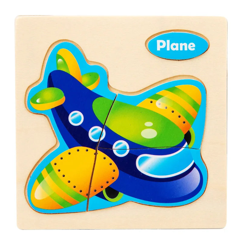 3D Wooden Puzzle Kids Cartoon Animal Traffic Jigsaw Puzzle Montessori Toys for Children Intelligence Early Learning Educational