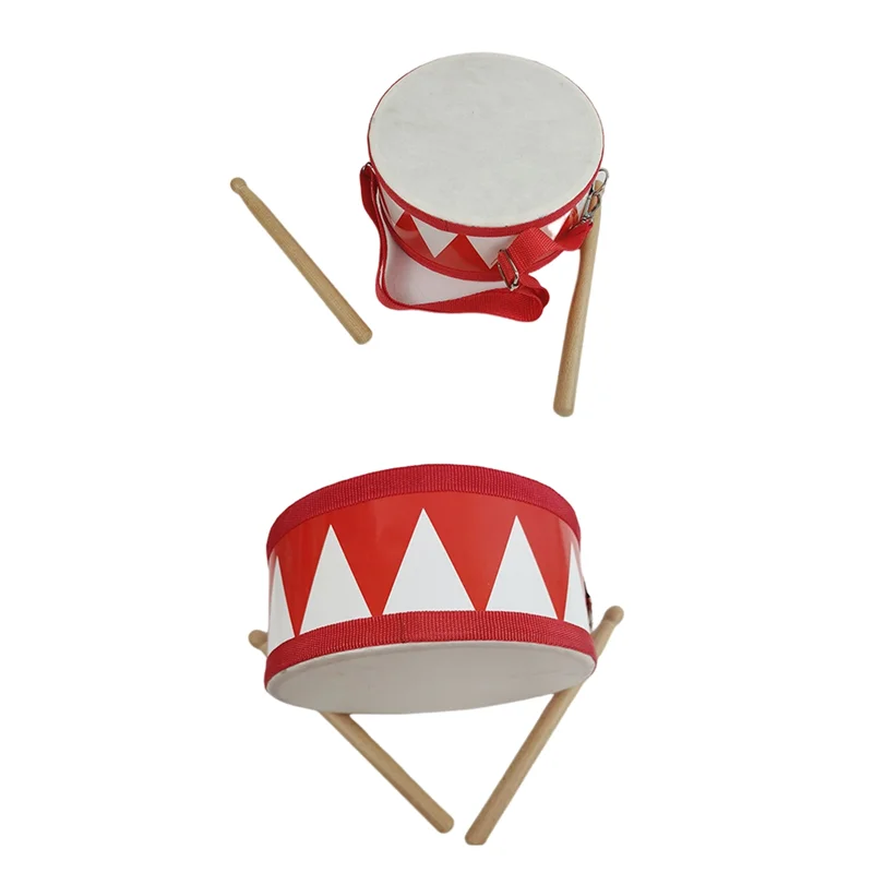 B72A Drum Snare Kids Percussion Toys Children Instrument Children Hand Wooden 8Inch Rhythm Sense Instrument Set Durable Red & Wh