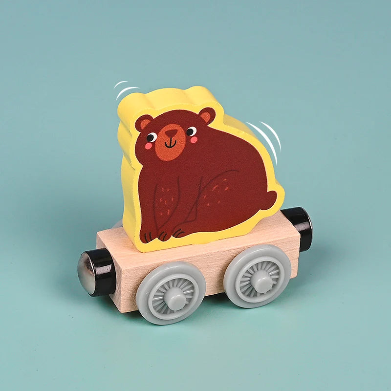 Magnetic Wooden Small Train Toys Children Puzzle Magnetic Building Assembling Blocks Baby Transportation Animal Fruit Train Toys